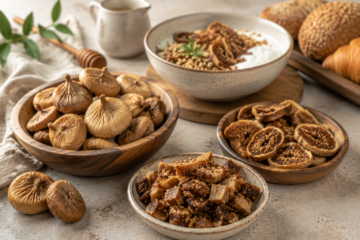 Whole, sliced and chopped premium dry figs displayed for culinary and commercial food uses
