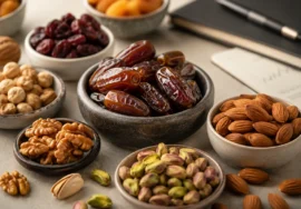 Premium nuts and dry fruits arranged for a bulk food trade market discussion