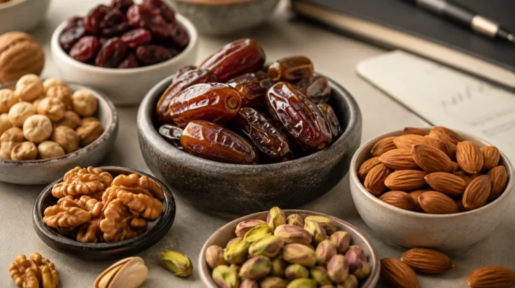 Premium nuts and dry fruits arranged for a bulk food trade market discussion