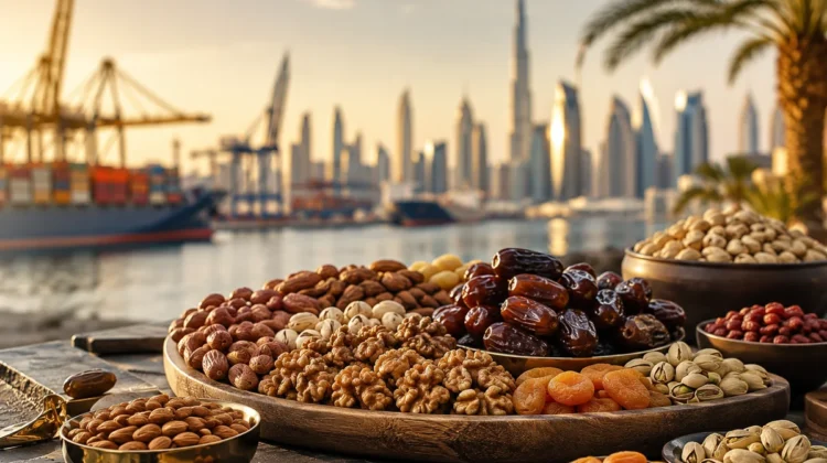 Premium nuts, dates and dry fruits presented for an international food-trade market discussion