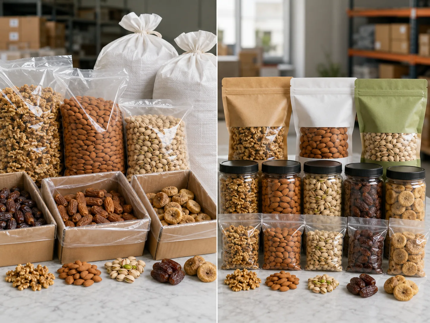 Bulk and retail packing options for nuts and dry fruits