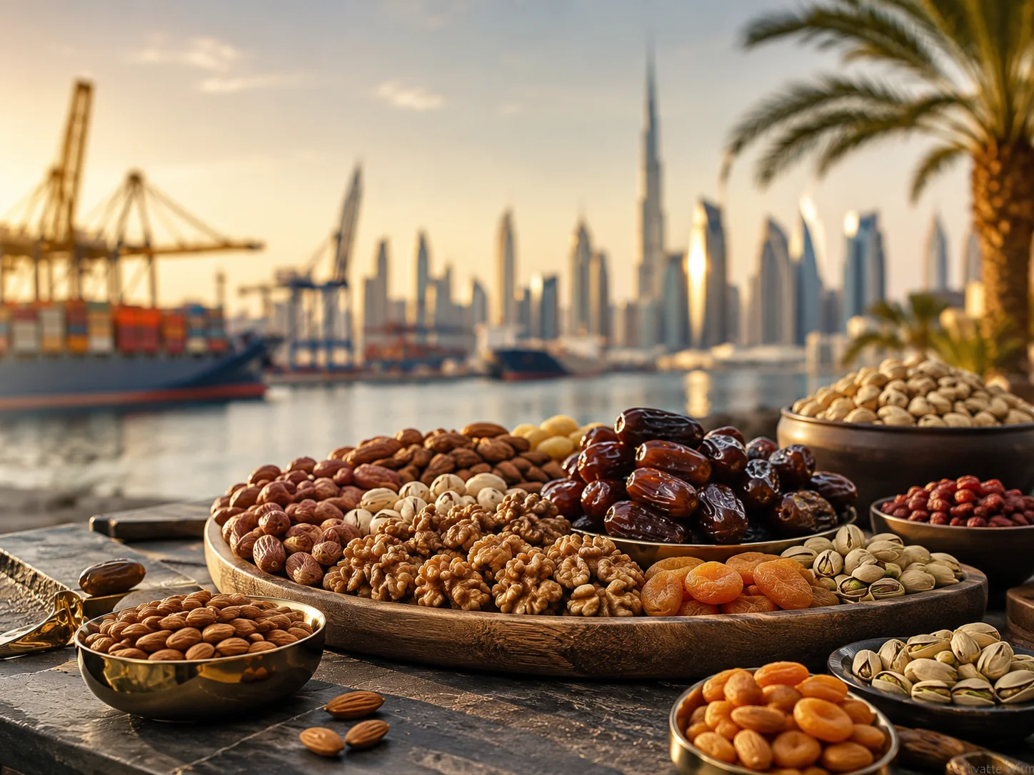 Premium nuts and dried fruits with Dubai trade activity