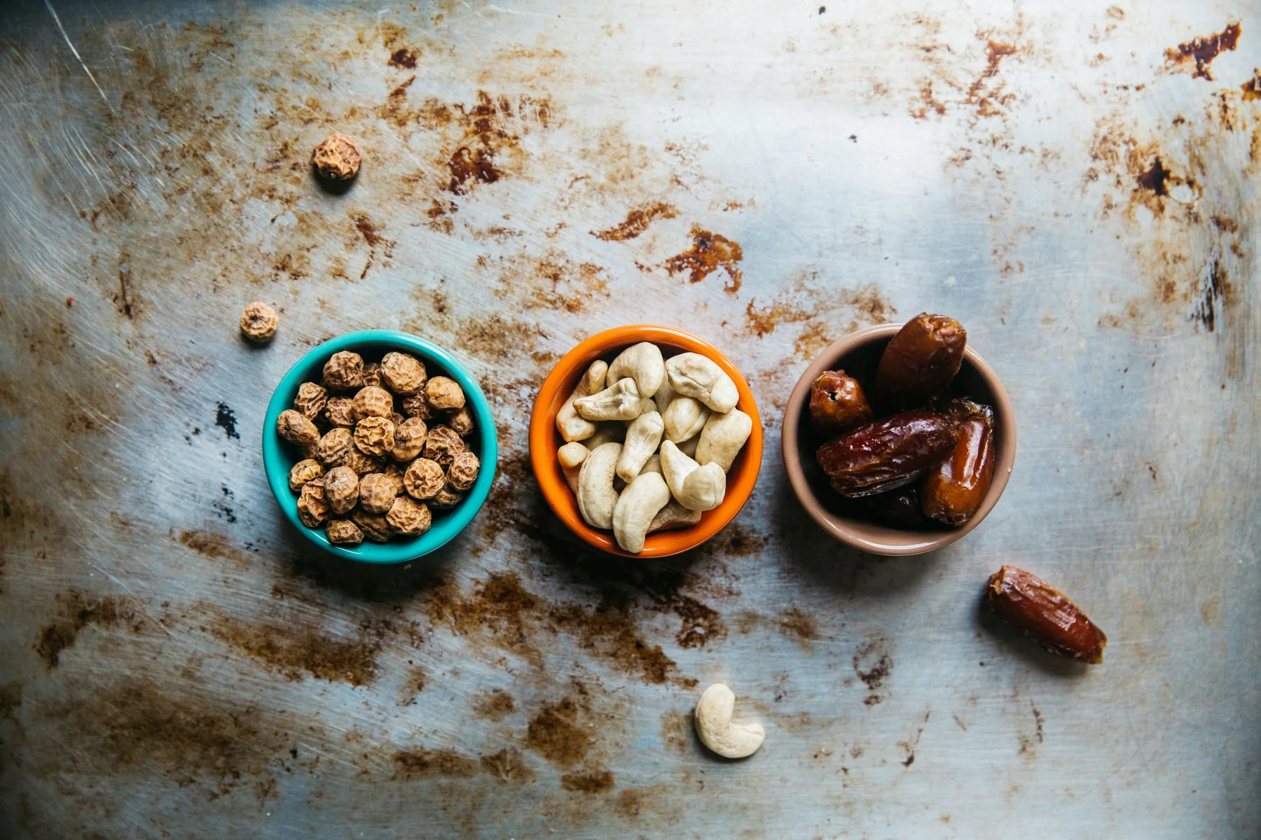 Assorted nuts and dates for food sourcing